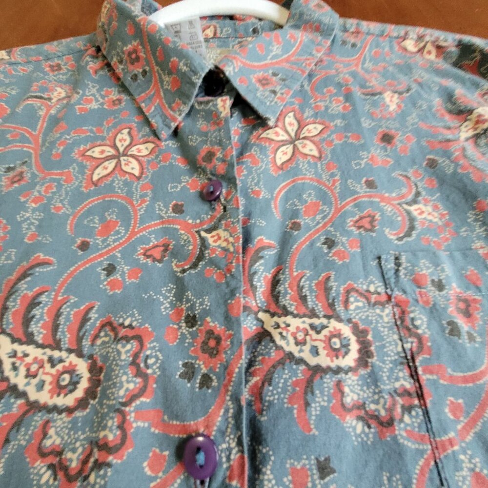 Paisley Blue Red Tan Button Shirt Territory Ahead Womens Size XL - Picture 7 of 11